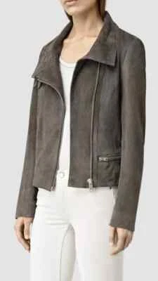 ALLSAINTS Ladies Bales Suede Biker Jacket Leather Womens UK Size 4 Brown - Image 1 of 4