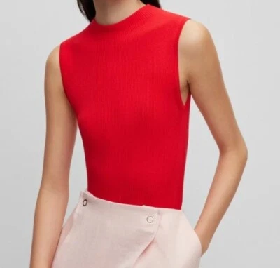Hugo Boss Feskies Sleeveless Mock Neck Ribbed Structure Open Red Size XXL $168 - Image 1 of 4