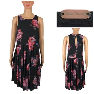 Free People Kleid Small Flutterby Blumen schwarz rot ärmellos Knopf fließend - Bild 1 von 12