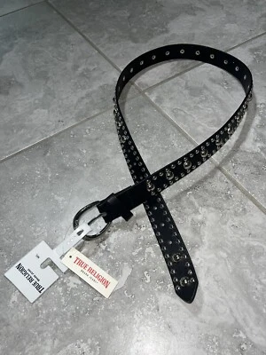 True Religion Black Faux Leather Silver Studded Belt Western y2k Grunge New M L - Image 1 of 4