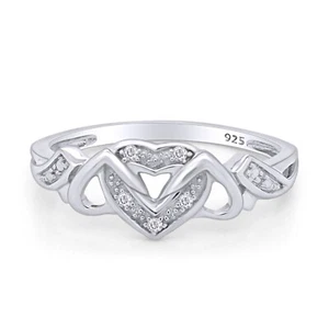 Natural Diamond Accent Triple Heart Promise Ring 14k White Gold Plated Sterling - Picture 1 of 7