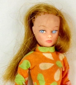 Uneeda Little Miss Dollikin Doll Triki Miki Blonde Hair Orange Mod Jumpsuit 1970 - Picture 1 of 7