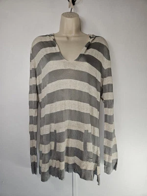 Новый Coldwater Creek SZ M серый слоновой кости в полоску с капюшоном легкий свитер $79.95 - Изображение 1 из 4