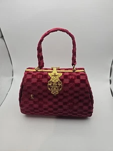 Vintage Roberta Di Camerino Red Velvet Top Handle Gold Hinge Evening Handbag - Picture 1 of 12
