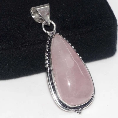 Colgante Hecho a Mano Cuarzo Rosa 925 Chapado en Plata Piedras Preciosas 2" Regalos Joyería JW Foto 1 de 3