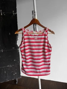Camiseta sin mangas Adidas para mujer vintage Y2K roja blanca a rayas logotipo pequeño talla GE 44, S/M - Imagen 1 de 5