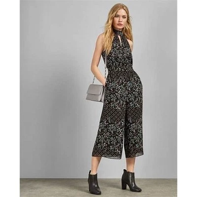 Комбинезон Ted Baker Marcila с высоким воротником и замочной скважиной и широкими штанинами цветочный укороченный без рукавов 6 - Изображение 1 из 4
