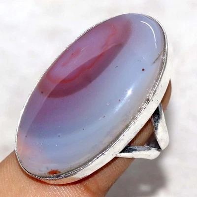 Anillo de ágata laguna rosa con bandas enchapado en plata 925 joyería hecha por artistas en EE. UU. 8 GW Foto 1 de 3