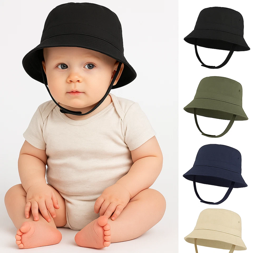 Sombrero para el sol de algodón con cordón para bebé Gorra UV Niño pequeño Niño Niña Sombrero de verano Foto 1 de 1