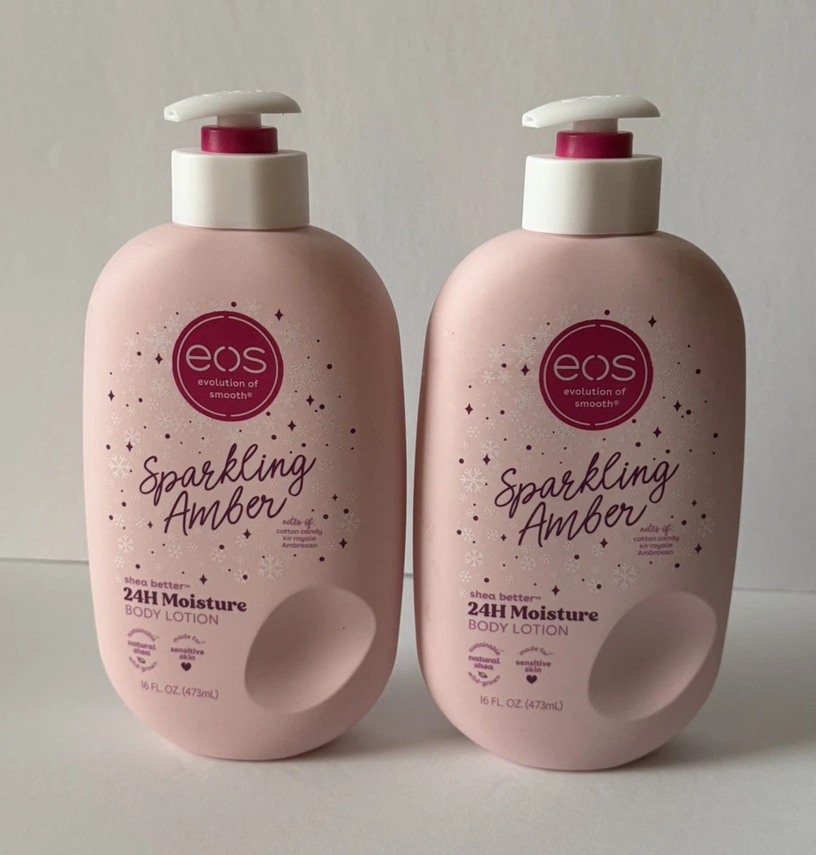 2 Eos Holiday Body Lotion Sparkling Amber 16 oz. Limited Edition