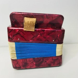Vintage Red Copper Child Size Accordion Made in China Musical Toy Display Piece - Picture 1 of 5