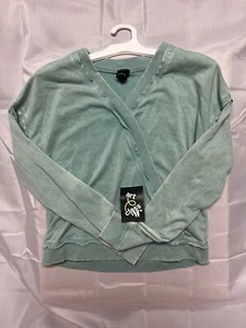 Girls' Distressed Blue Crossover Wrap Long Sleeve Shirt - Art Class - Picture 1 of 3