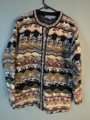 Icelandic Design Woman Size M 100% Wool Colorful Jacket Pockets Ornate Buttons - Image 1 of 4