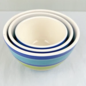 ND Exclusives handbemalte Keramik Stapelschalen - 3er Set - mehrfarbig gestreift - Bild 1 von 11