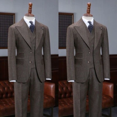 Blazer marrón 3 piezas trajes para hombre negocios esmoquin vintage noche formal fiesta graduación Foto 1 de 4