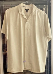 Van Heusen Men Shirt Large Hawaiian Cream 100% Poly Short Sleeve Button Down - Picture 1 of 4