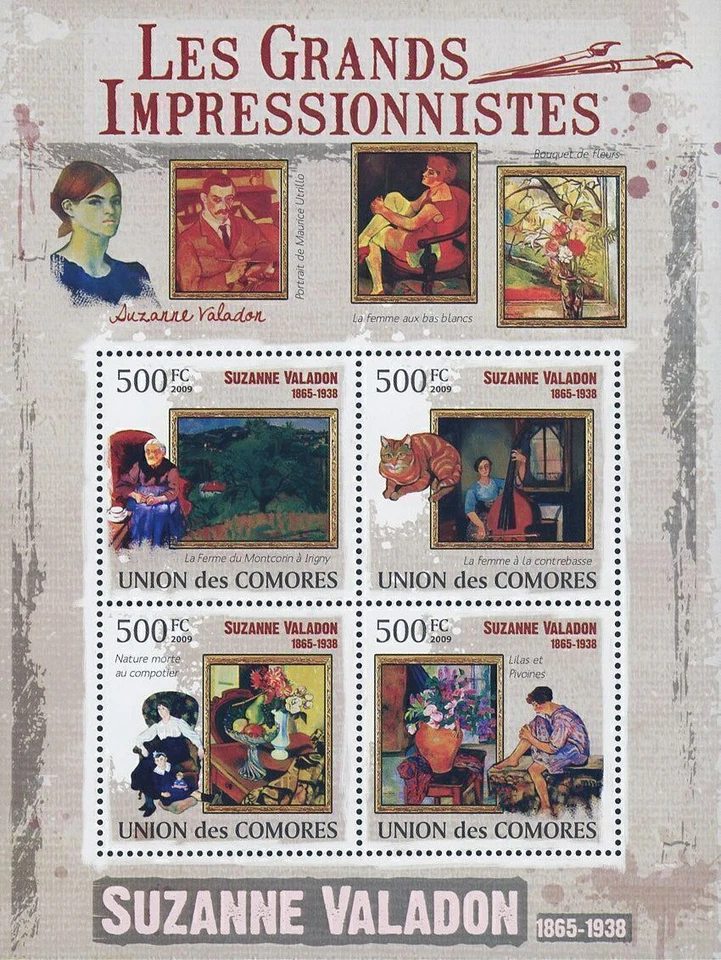 Famosa hoja de recuerdo artístico impresionista Suzanne Valadon de 4 estampillas MNH Foto 1 de 1