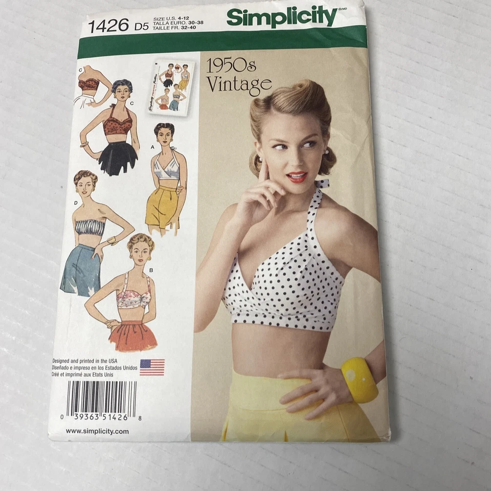 Plus Size Womens Pattern 50s Style Halter Bra Top R5 14-22 Simplicity 1426