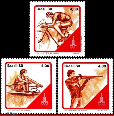 1702-04 JUEGOS OLÍMPICOS BRASIL 1980, MOSCÚ, REMO, BICICLETA, BICICLETA C-1153-55 MNH Foto 1 de 2