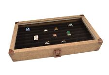 JEWELRY Black Slot RINGS BOX CASE Burlap Dark Beige Metal Clasp Jewelry Display 