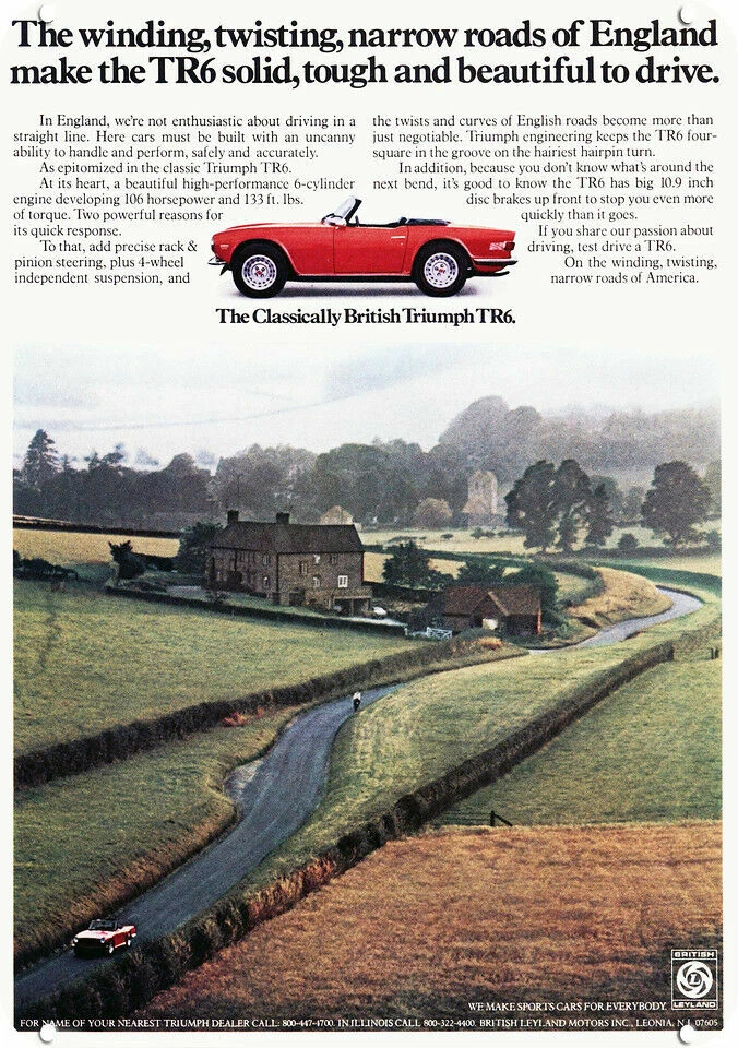 1974 TRIUMPH TR6 carro conversível na estrada da Inglaterra réplica decorativa placa de metal - Imagem 1 de 1