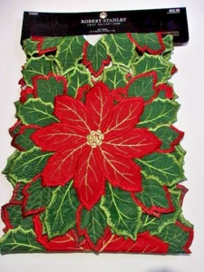 Robert Stanley POINSETTIA Corredor de Mesa Navidad 13 x 69 Corte Bordado Nuevo - Imagen 1 de 4
