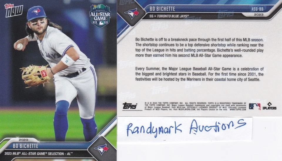 Bo Bichette TORONTO BLUE JAYS 2023 TOPPS NOW ALL-STAR GAME SELECTIONS ASG-BB - Image 1 of 1