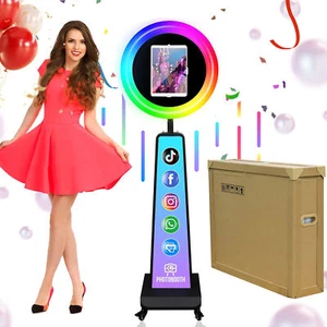 Black Photo Booth for iPad 10.2"~13" with RGB LED Ring Light and Honeycomb Boxes - Picture 1 of 10