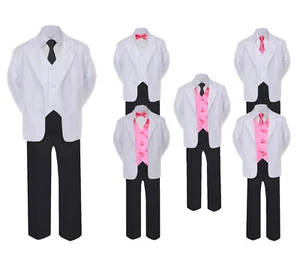 Formal Black White Suit Set Coral Bow Tie Neck Tie Vest Boys Baby Toddler Teens - Picture 1 of 9