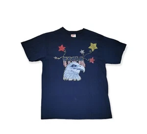Vintage American Eagle USA Mens Single Stitch T Shirt Size L Gold Glitter Hanes - Picture 1 of 5