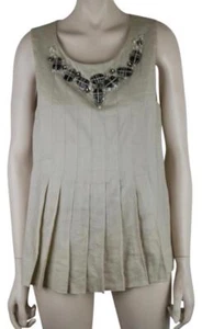ROBERT RODRIGUEZ KHAKI BEIGE TUNIC BLOUSE SLEEVELESS GLASS BEADS & CRYSTALS SZ 6 - Picture 1 of 6