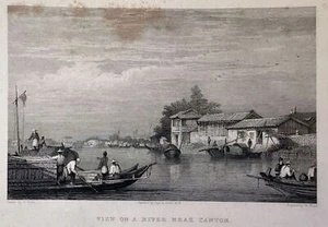 View On A River Near Canton London 1832 W.Floyd Auf Zeichnung S. Prout China - Bild 1 von 2