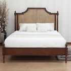 French Style Marseille Solid Mahogany Rattan Bed With Carved Detailing New B107