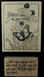 Vintage Eureka Rubber Stamp Set YOU'VE BEEN ON MY HEART Butterfly Daisy Verse - Picture 1 of 6