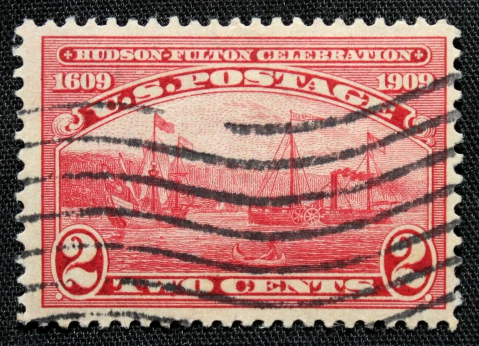 US Stamp Scott #372 ~ Half Moon and Clermont 2c carmine 1909 used GR03 - Image 1 of 1