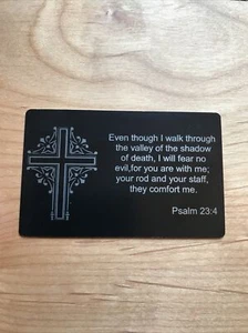 Engraved Metal Wallet Insert Card Religious Gift for Christian Cross Psalm - Picture 1 of 1