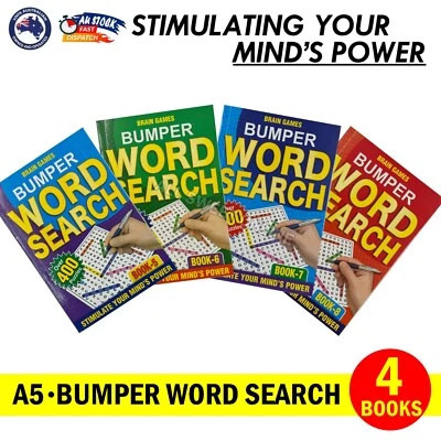 4x Word Search Activity Books Bumper 446page A5 Size Adult Brain Games Fun - image 1 of 4