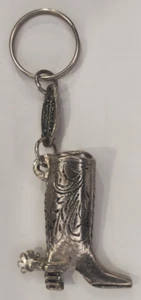 Tall Cowboy Boot with Spur Keychain Keyring Silvertone Metal by Leon of Mexico - Picture 1 of 3