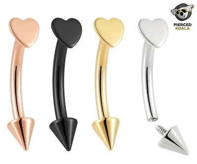 2Pcs Titanium Internal Theaded Heart Spike Bars Eyebrow Tongue Ear Navel Barbell - Image 1 of 4