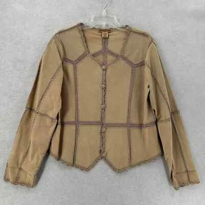 Винтажная замшевая основная коричневая лоскутная рубашка на пуговицах куртка 100% кожа размер Lg - Изображение 1 из 4