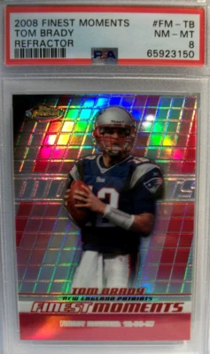 2008 TOPPS FINEST TOM BRADY FINEST MOMENTS REFRACTOR INSERT #FM-TB PSA NM-MT 8 - Image 1 of 2