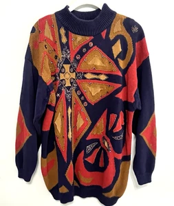 Vtg 1992 I.B. Diffusion Womens Multicolor Embellished Mock Neck Sweater Sz Large - Picture 1 of 16