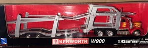 New-Ray 1:43 Red with Flames Kenworth W900 Car Hauler #15213S #773 - Picture 1 of 1