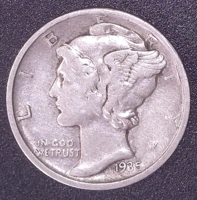 1935-D Mercury Dime 90% SILVER Circulated Denver Mint - Image 1 of 2