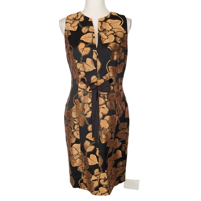 Chetta B Sherrie Bloom Peter Noviello black orange metallic floral Dress 8 - Imagem 1 de 4