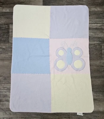 Флисовое детское одеяло Nojo Butterfly пастельное розовое фиолетовое желтые квадраты пэчворк  - Изображение 1 из 4