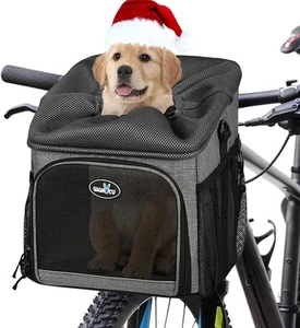 Dog Bike Basket Carrier, Pet Bicycle Front Carrier Backpack for Bike Riding F... - Picture 1 of 12