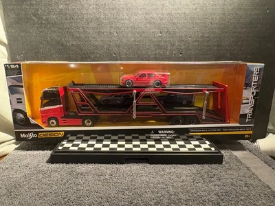 1/64 MAISTO TRANSPORTER MERCEDES BENZ ACTROS 1851/1990 MERCEDES BENZ 190 E ROJO Foto 1 de 3