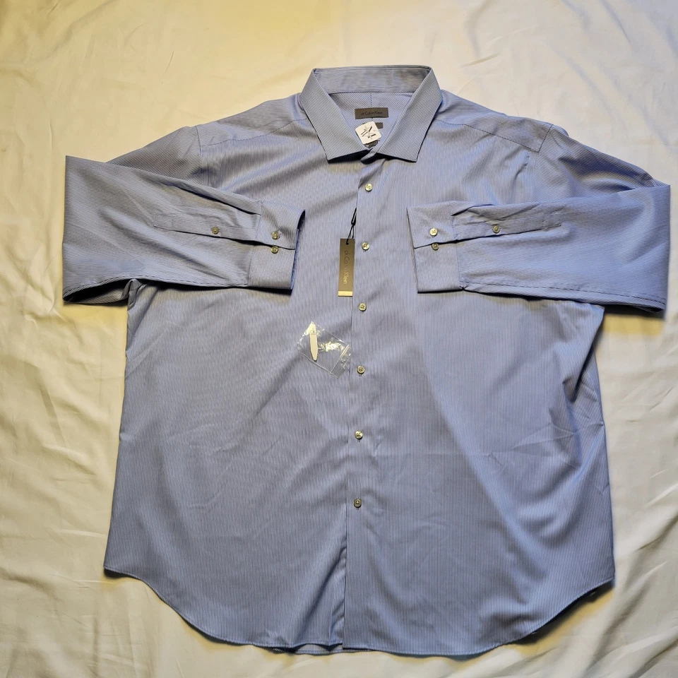 Calvin Klein Men's Blue Striped Slim Fit Non Iron Dress Shirt Size 20 34/35 NWT - Image 1 of 4
