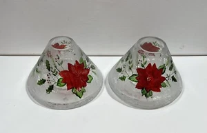 Two Yankee Candles Christmas Poinsettias Holly Leaves Lamp Shades Candle Toppers - Picture 1 of 6